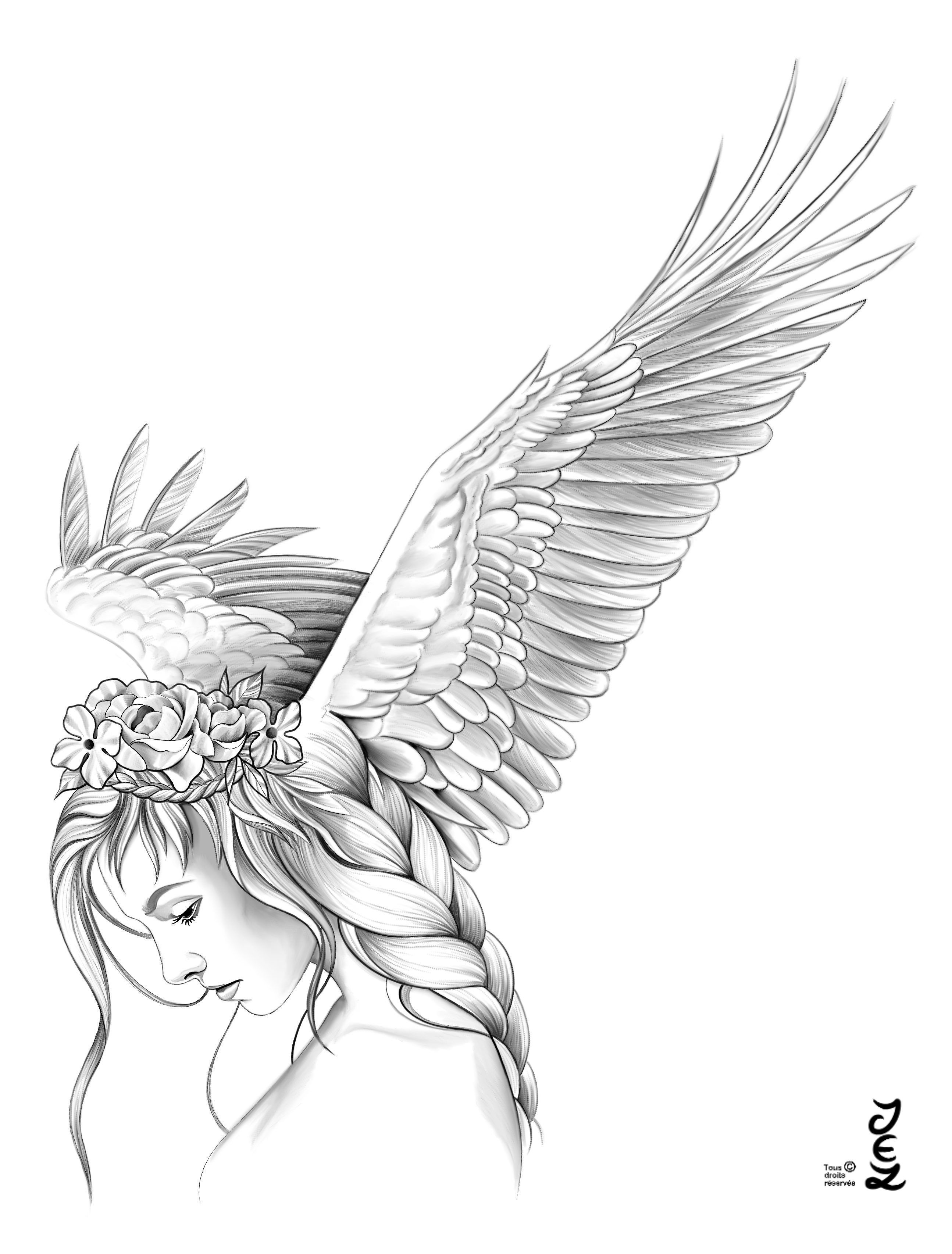 Tatouage de femme ail&eacute;e